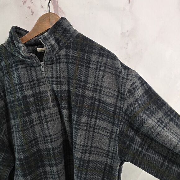 Fleece Vintage Pullover Mens Large Gray Quarter Zip 90s Jacket Sweater Plaid - Picture 11 of 12